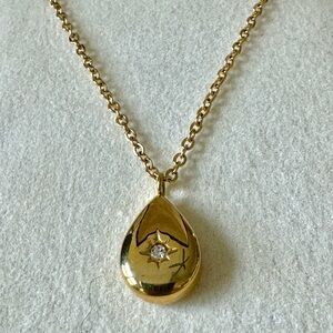 18K Gold Plated Teardrop with a Diamond Star accent Pendant Necklace.